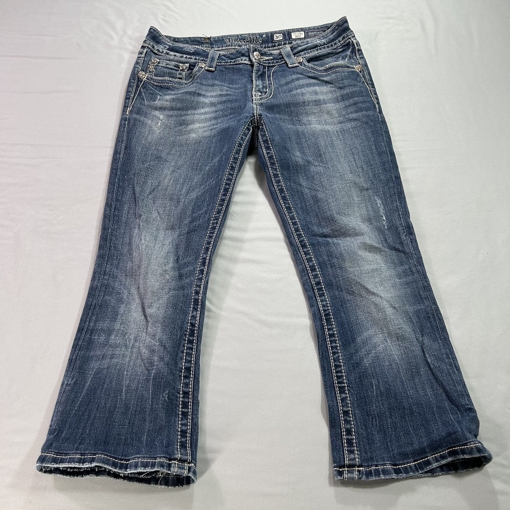 Miss Me Jeans Womens 30 Blue Denim Boot Cut Bling Embroidered Embellished 30x24